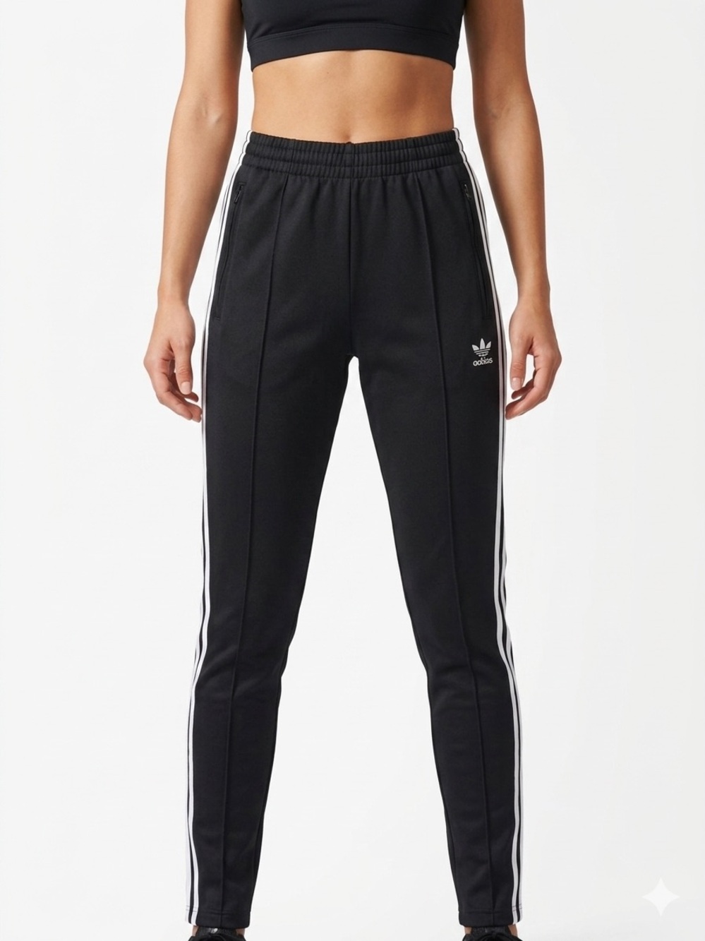 Adidas Originals Women’s Track Pants Black White 3 Stripe Zip Pockets XS
